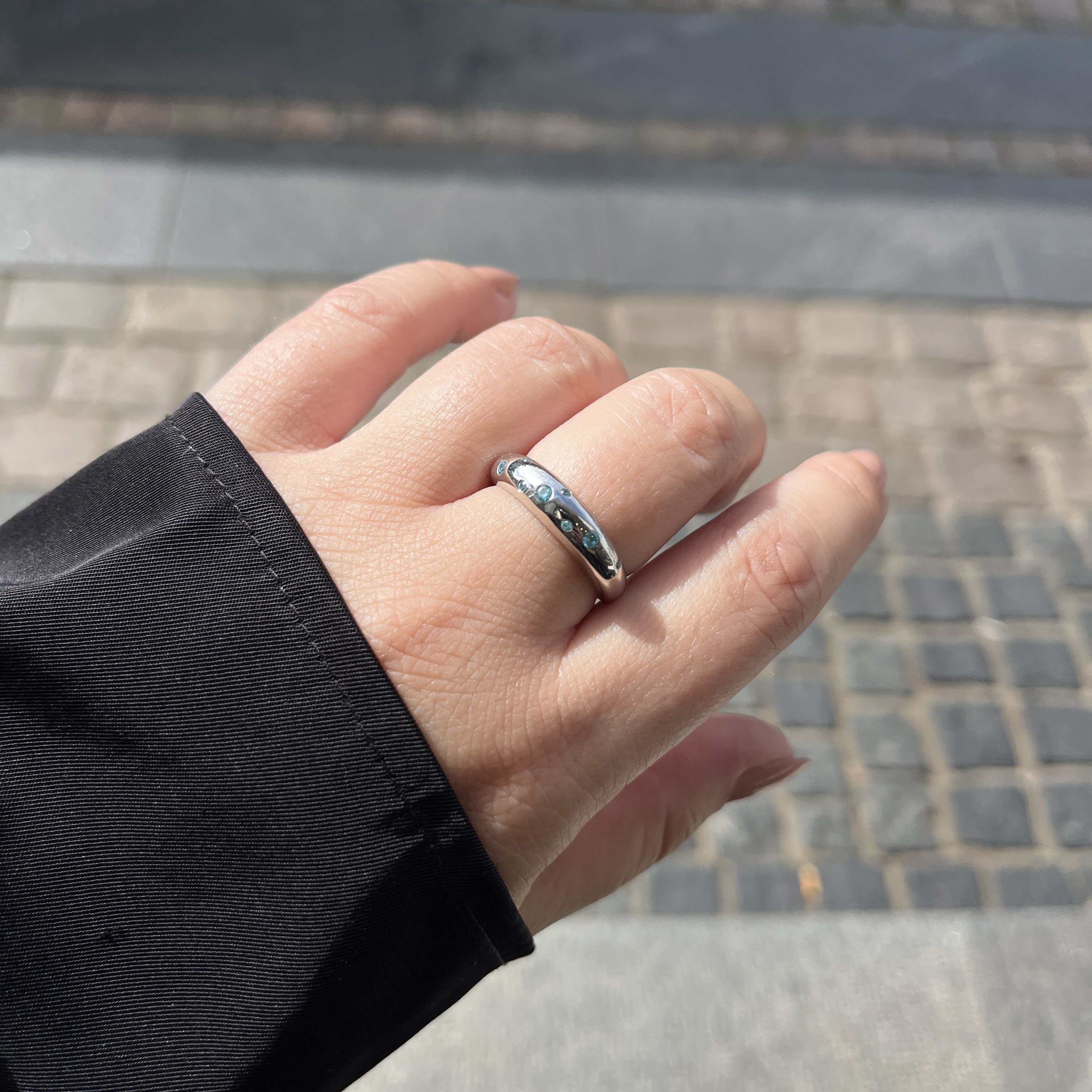 Sølv Organisk Buet Blå-sten Ring