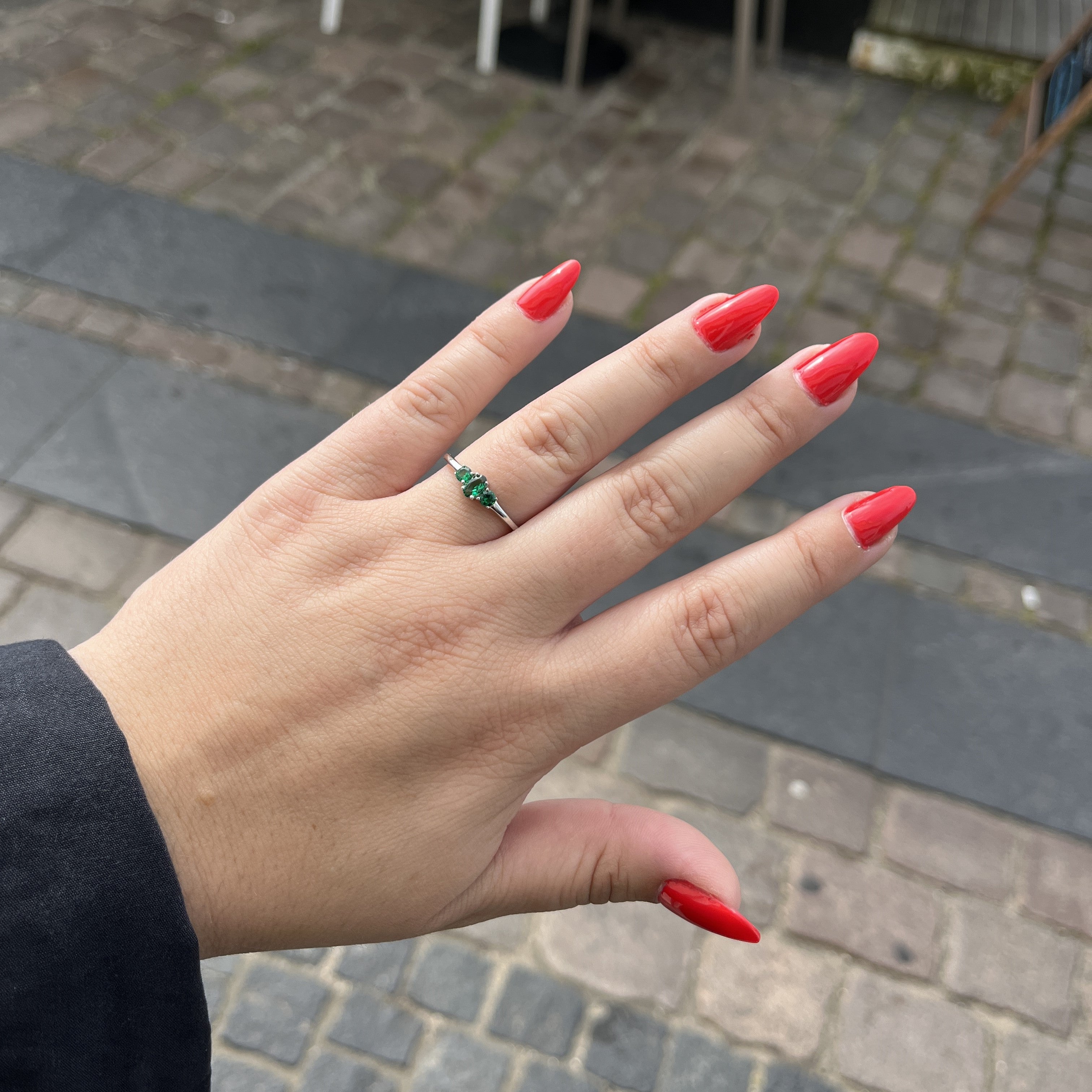 Sølv Grøn Tre-stens Ring