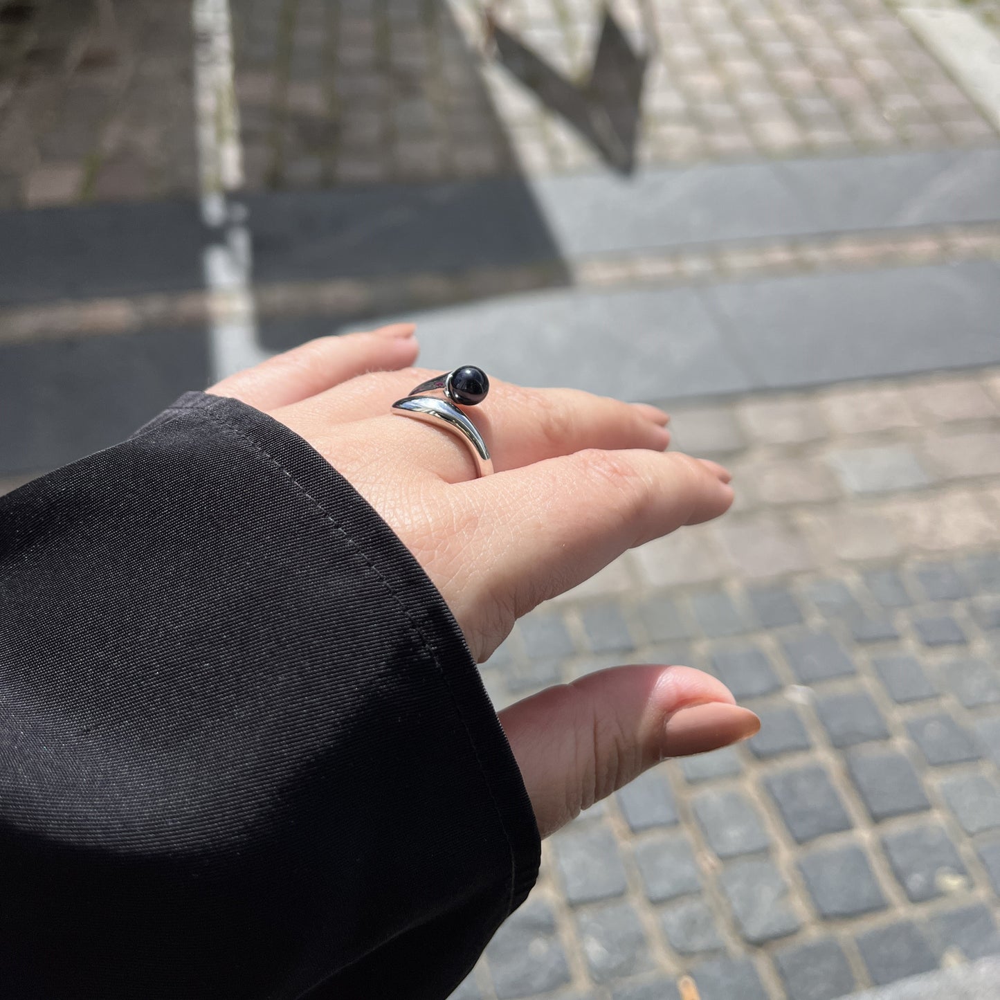 Sølv Sort Agat Ring