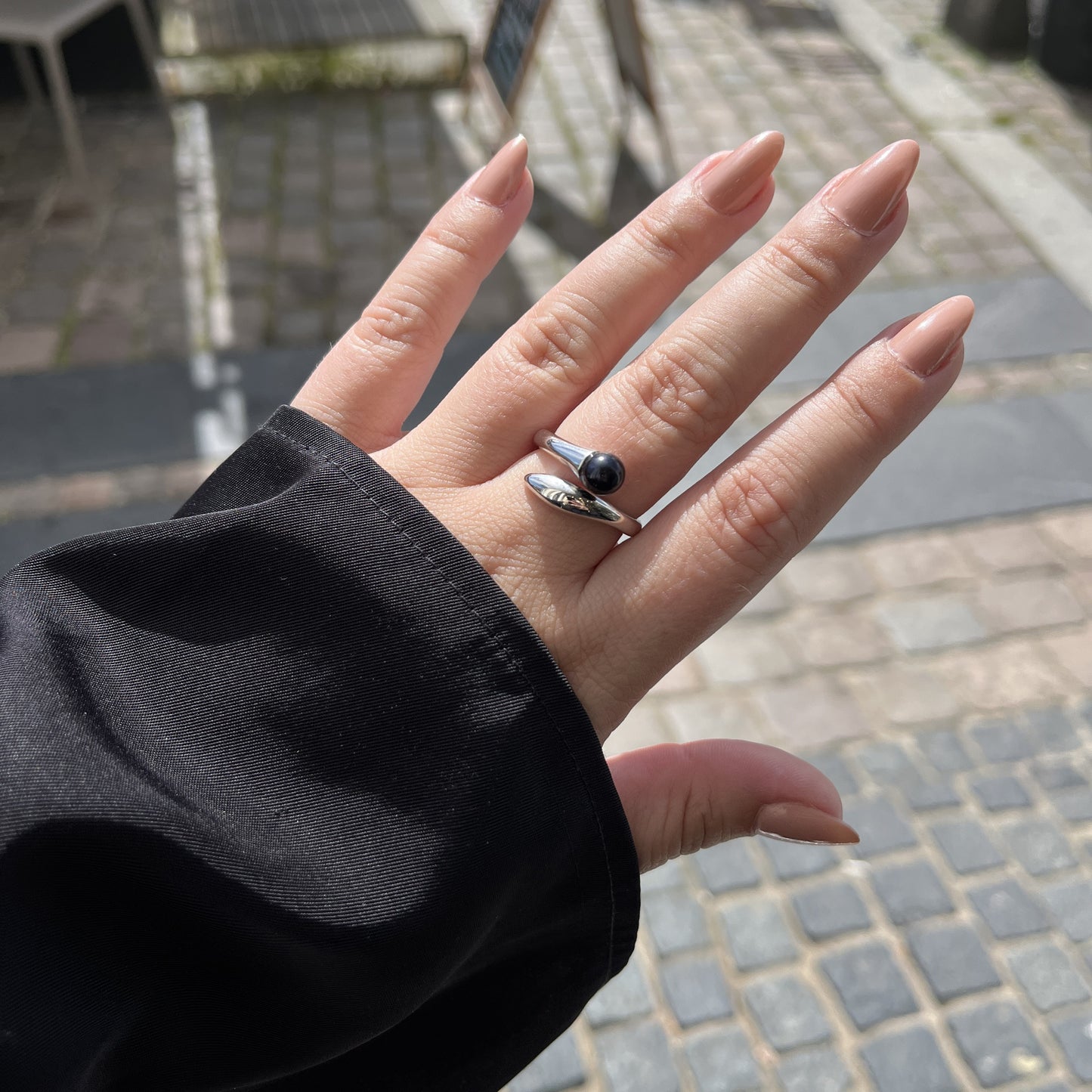 Sølv Sort Agat Ring