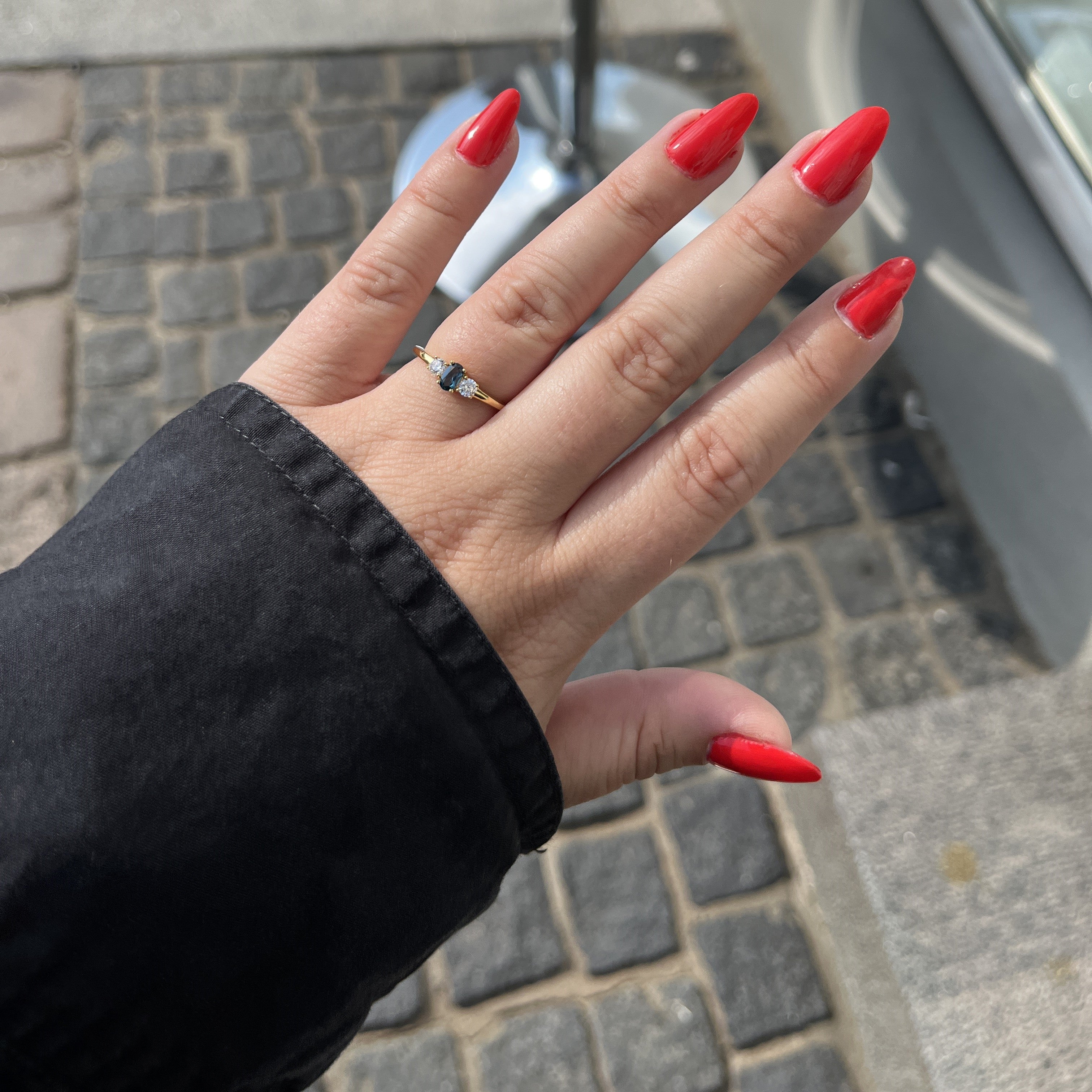 Forgyldt Blå Tre-stens Ring