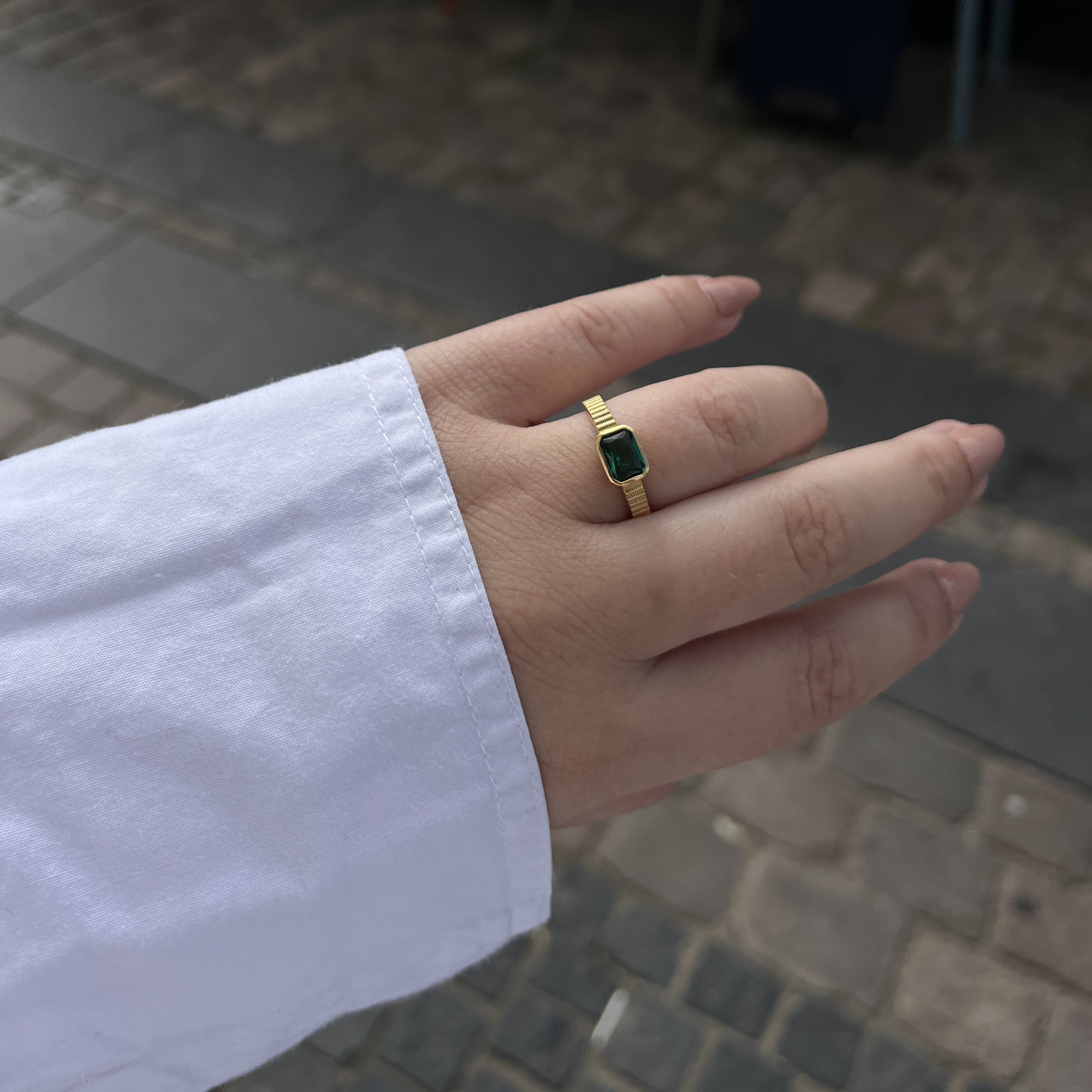 Forgyldt Facetteret Grøn Glans Ring