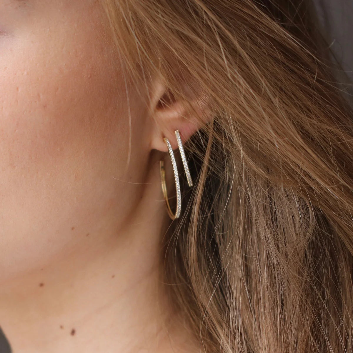 Rock Classic Diamant creol M - 18kt Rødguld