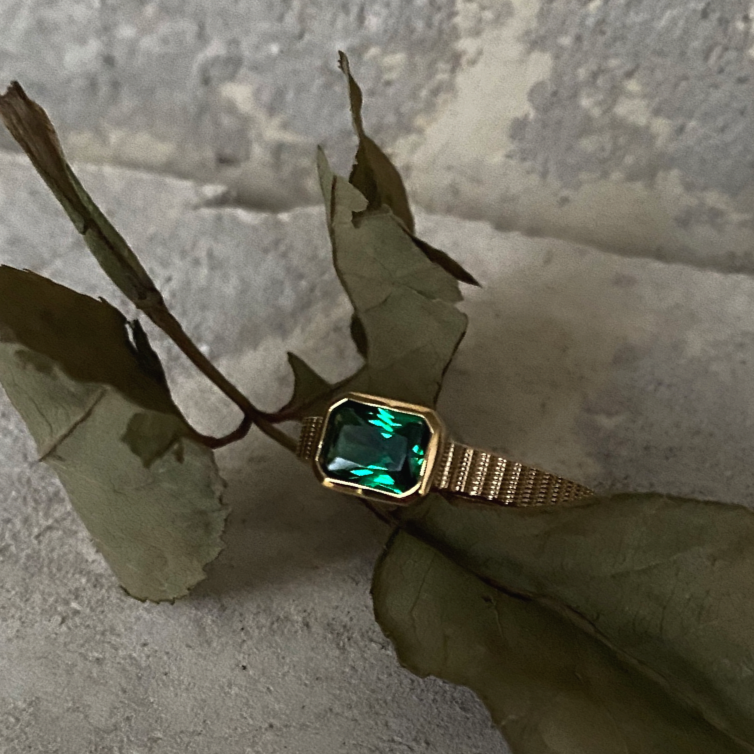 Forgyldt Facetteret Grøn Glans Ring