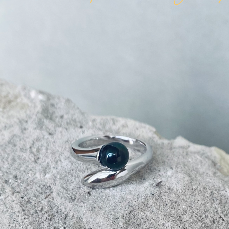 Sølv Sort Agat Ring
