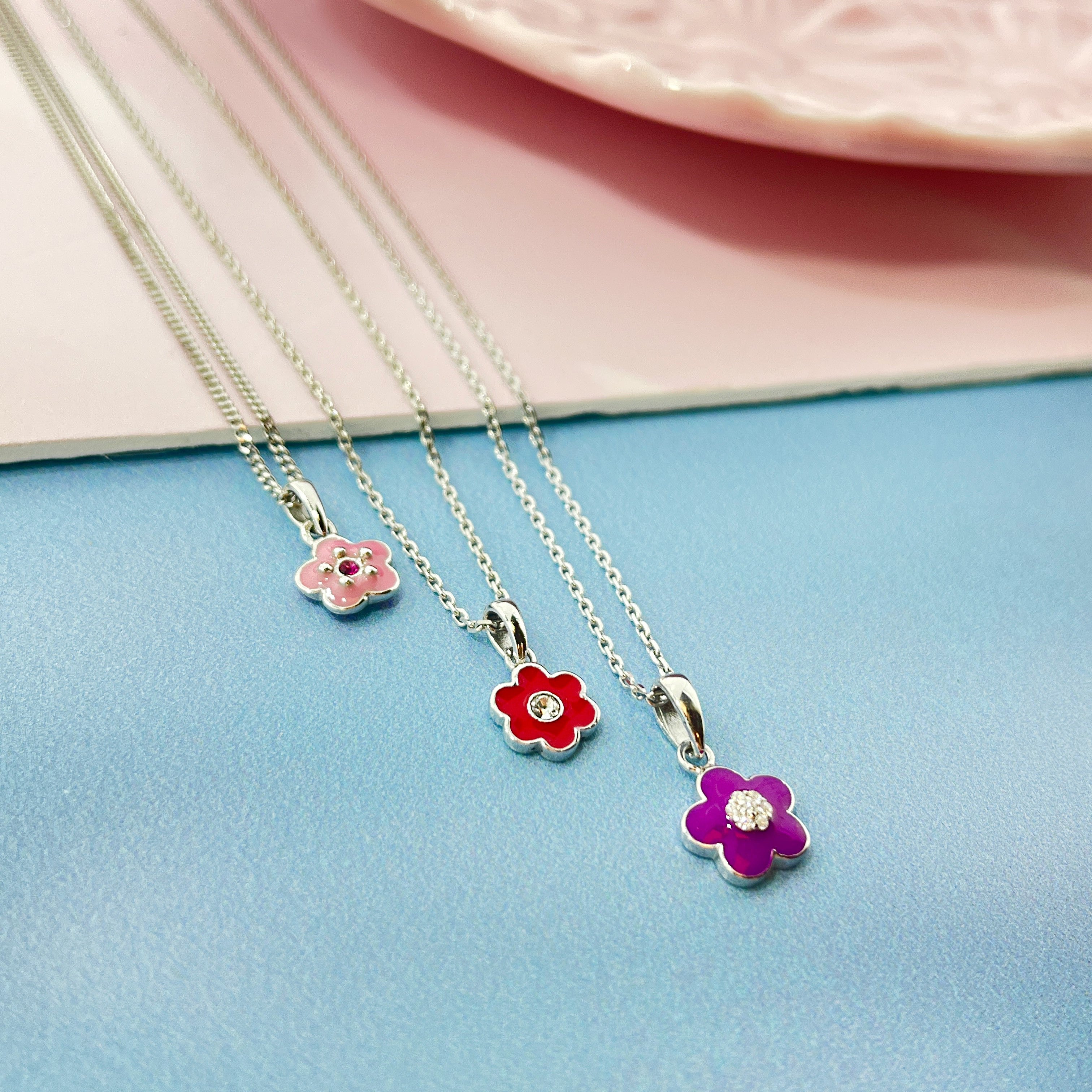 Sølv Lyserød Blomst Halskæde