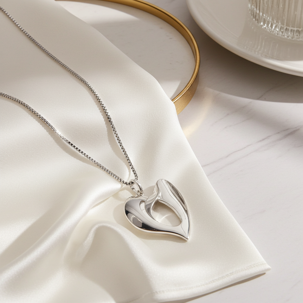 Sølv Kunstnerisk Hjerte Halskæde