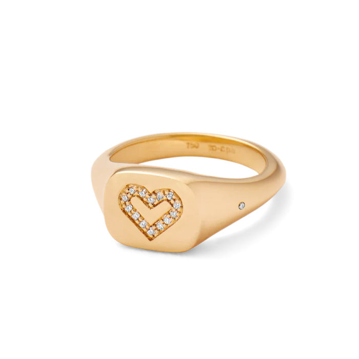 Signet Heart diamantring solid - 18kt Rødguld