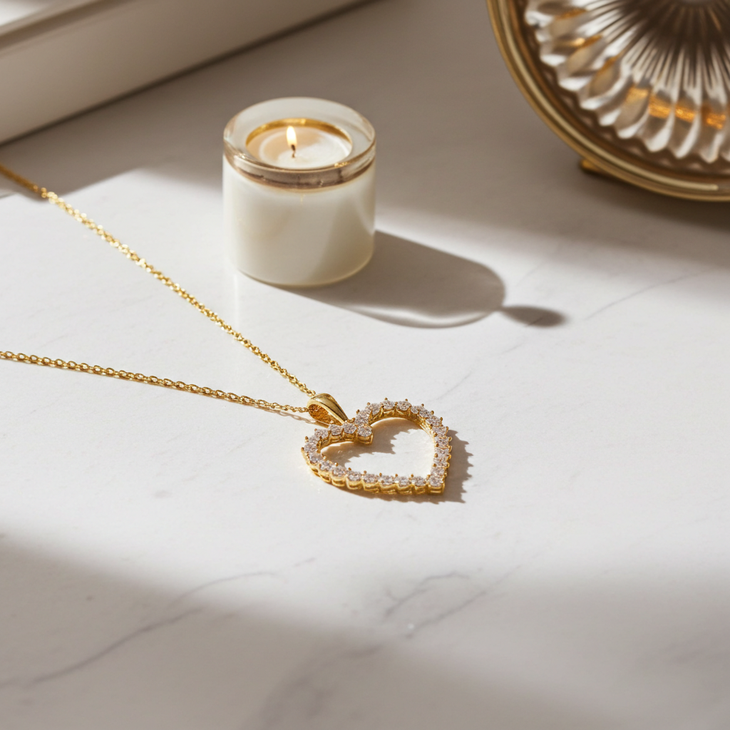 Forgyldt Funklende Maxi Hjerte Halskæde