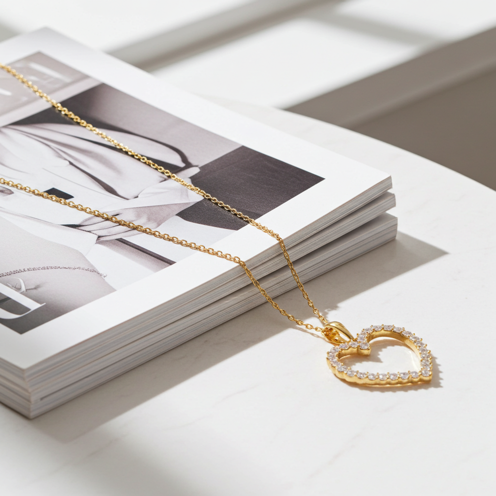 Forgyldt Funklende Maxi Hjerte Halskæde