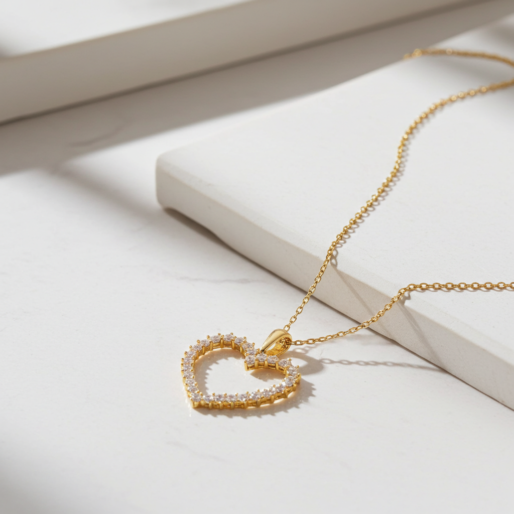 Forgyldt Funklende Maxi Hjerte Halskæde