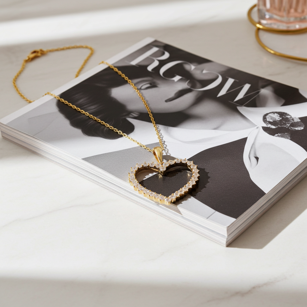 Forgyldt Funklende Maxi Hjerte Halskæde