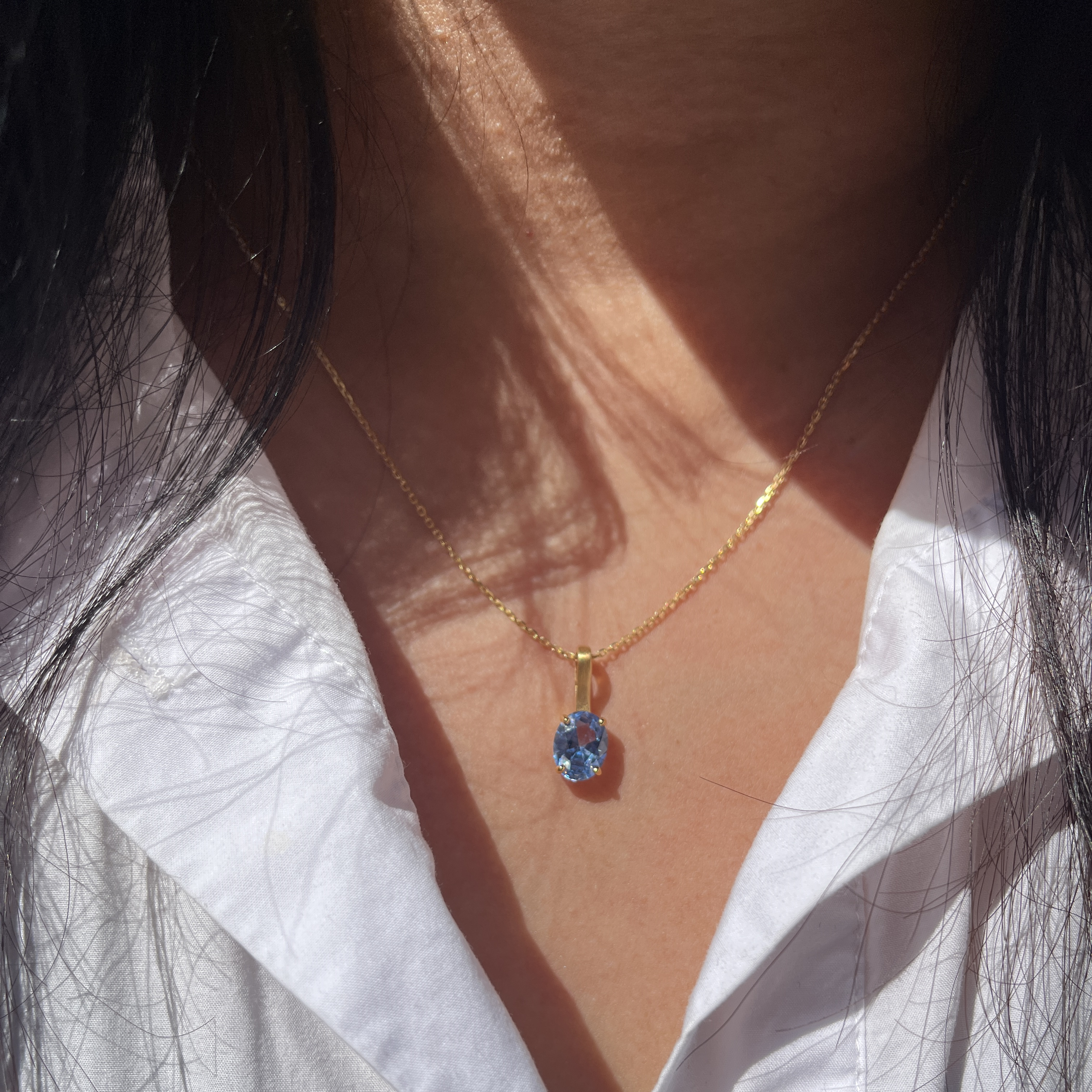 Forgyldt Havblå Spinel Halskæde