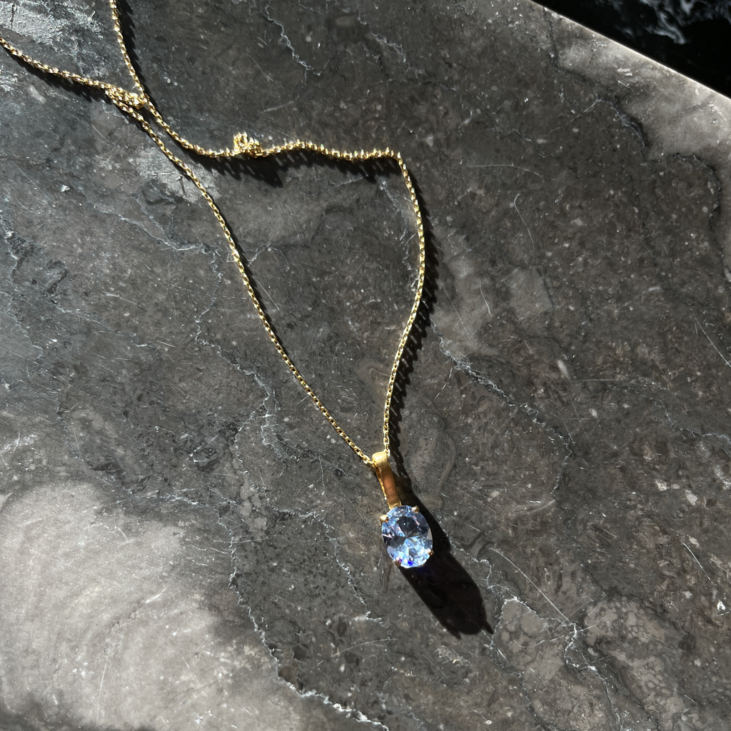 Forgyldt Havblå Spinel Halskæde