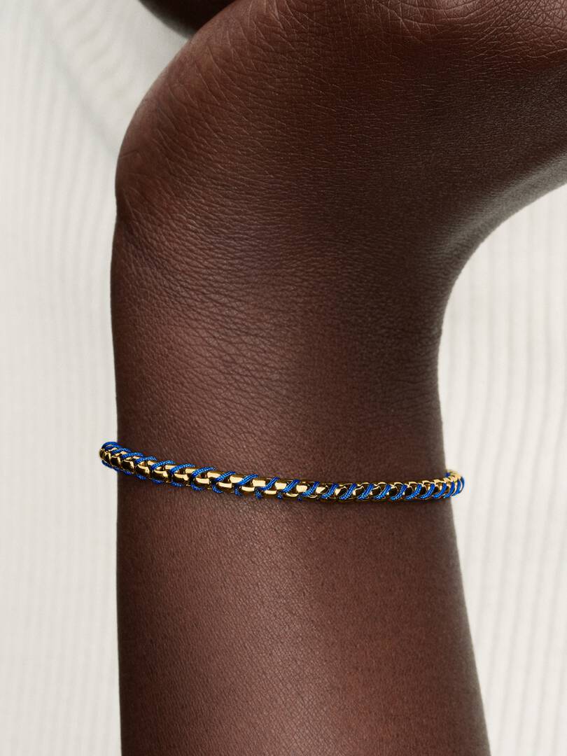 Box Chain Armbånd med Blå Snor