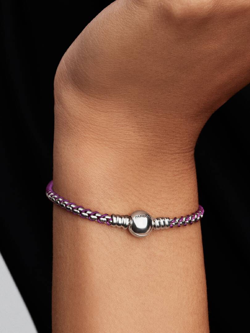 Box Chain Armbånd med Lilla Snor