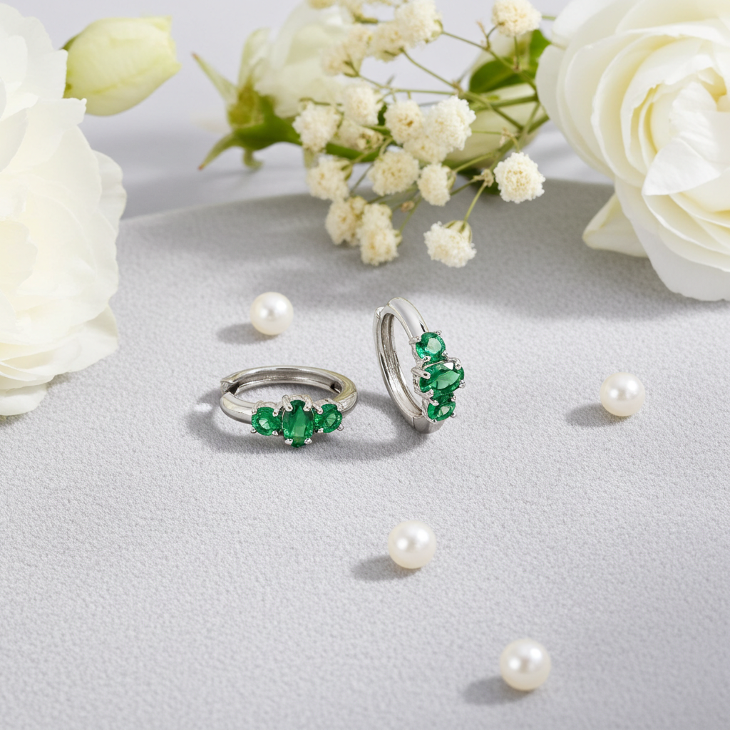 Sølv Creoler Grøn Sten