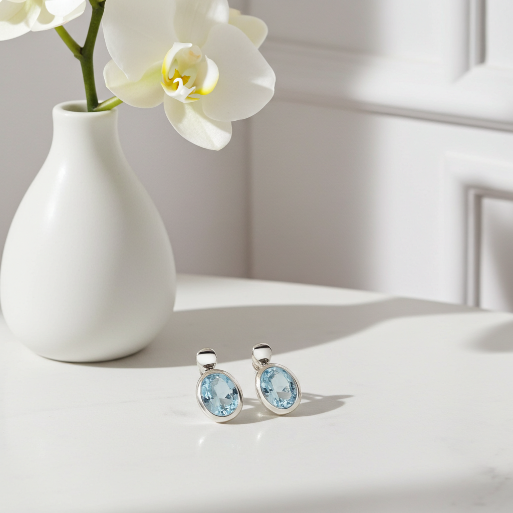 Sølv Havblå Sten Ørestikker