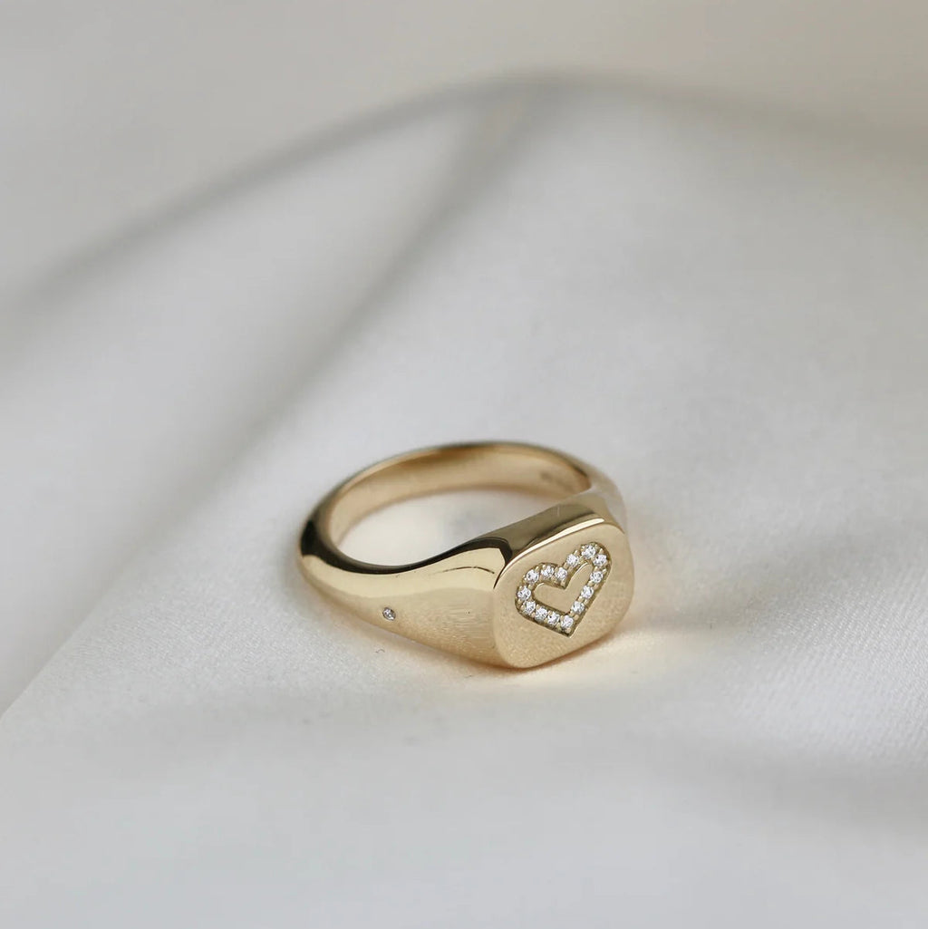 Signet Heart diamantring solid - 18kt Rødguld