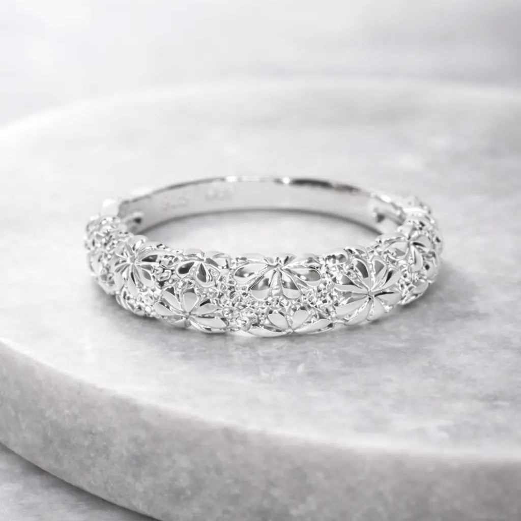 Sølv Mat Blomster Ring