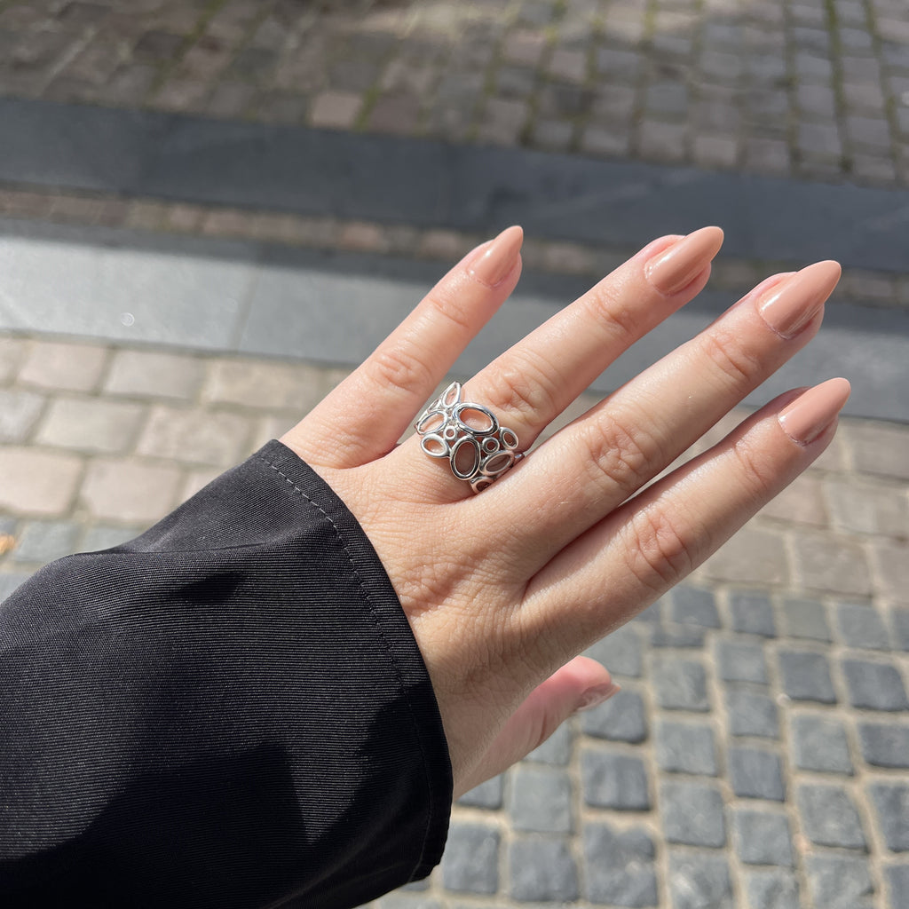 Sølv Bred Mønstret Ring