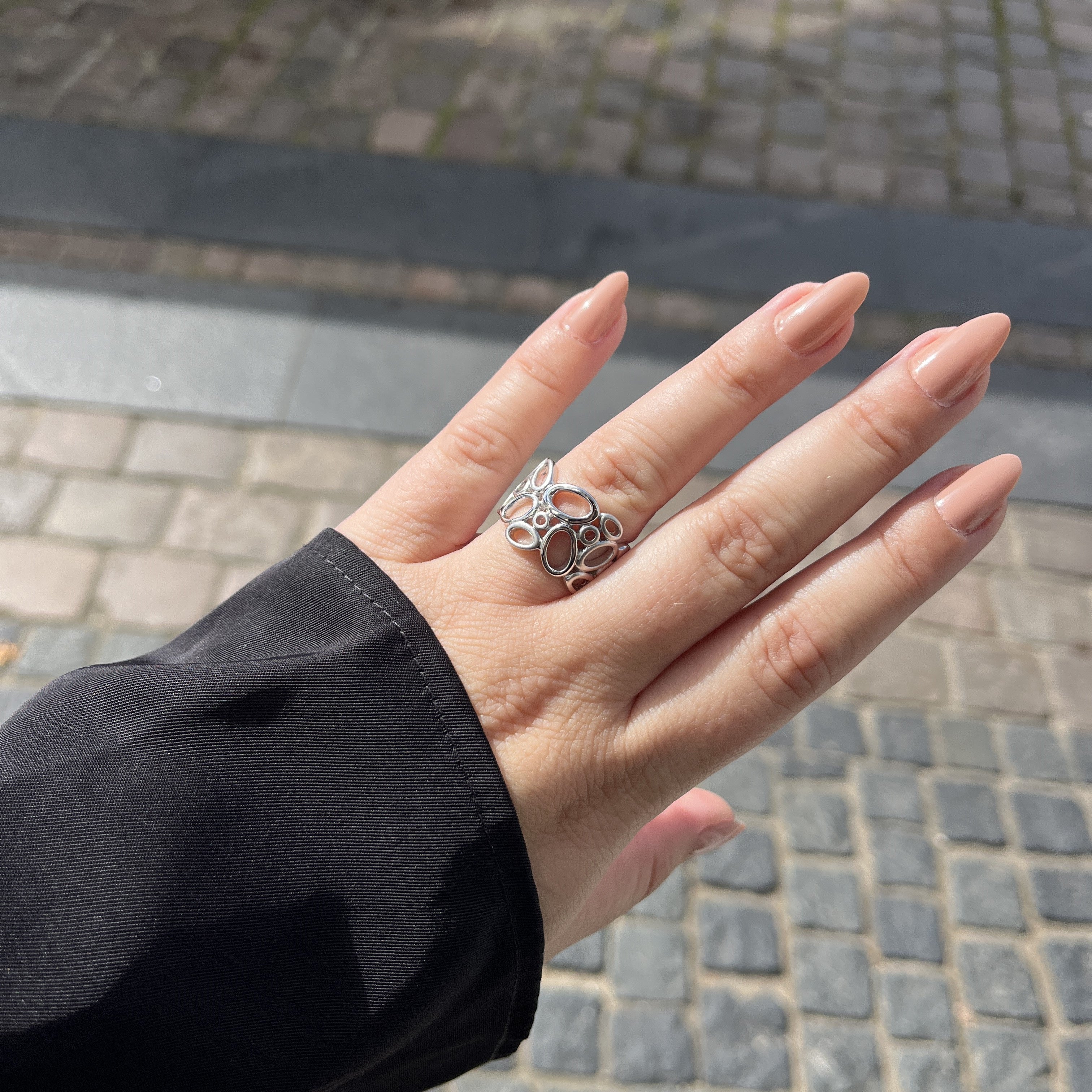 Sølv Bred Mønstret Ring