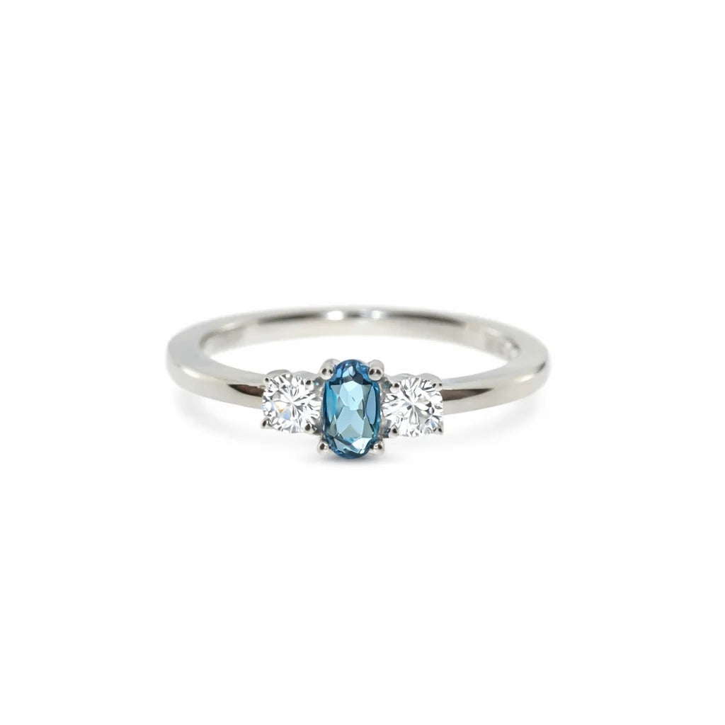Sølv Blå Tre-stens Ring