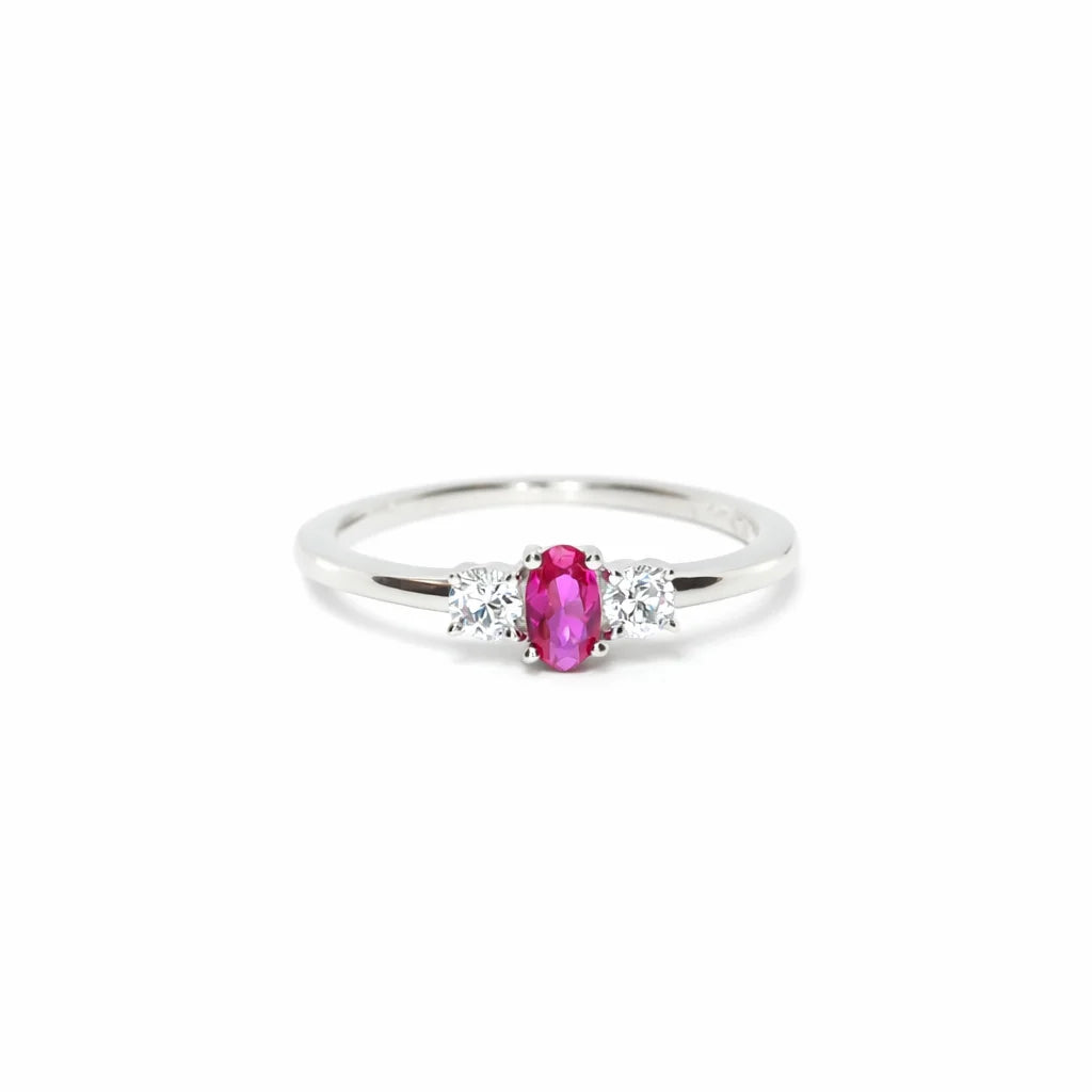 Sølv Rød Tre-stens ring