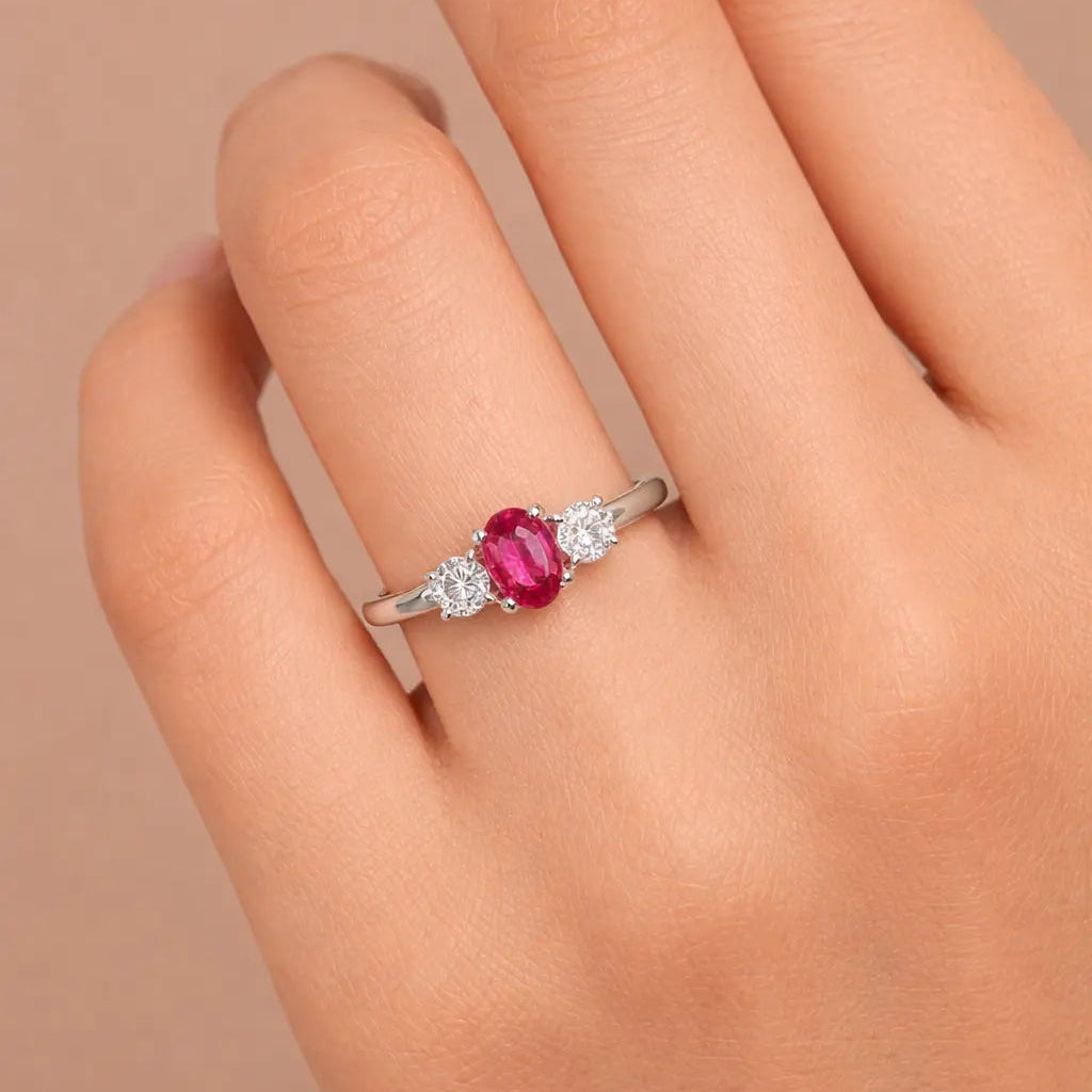 Sølv Rød Tre-stens ring