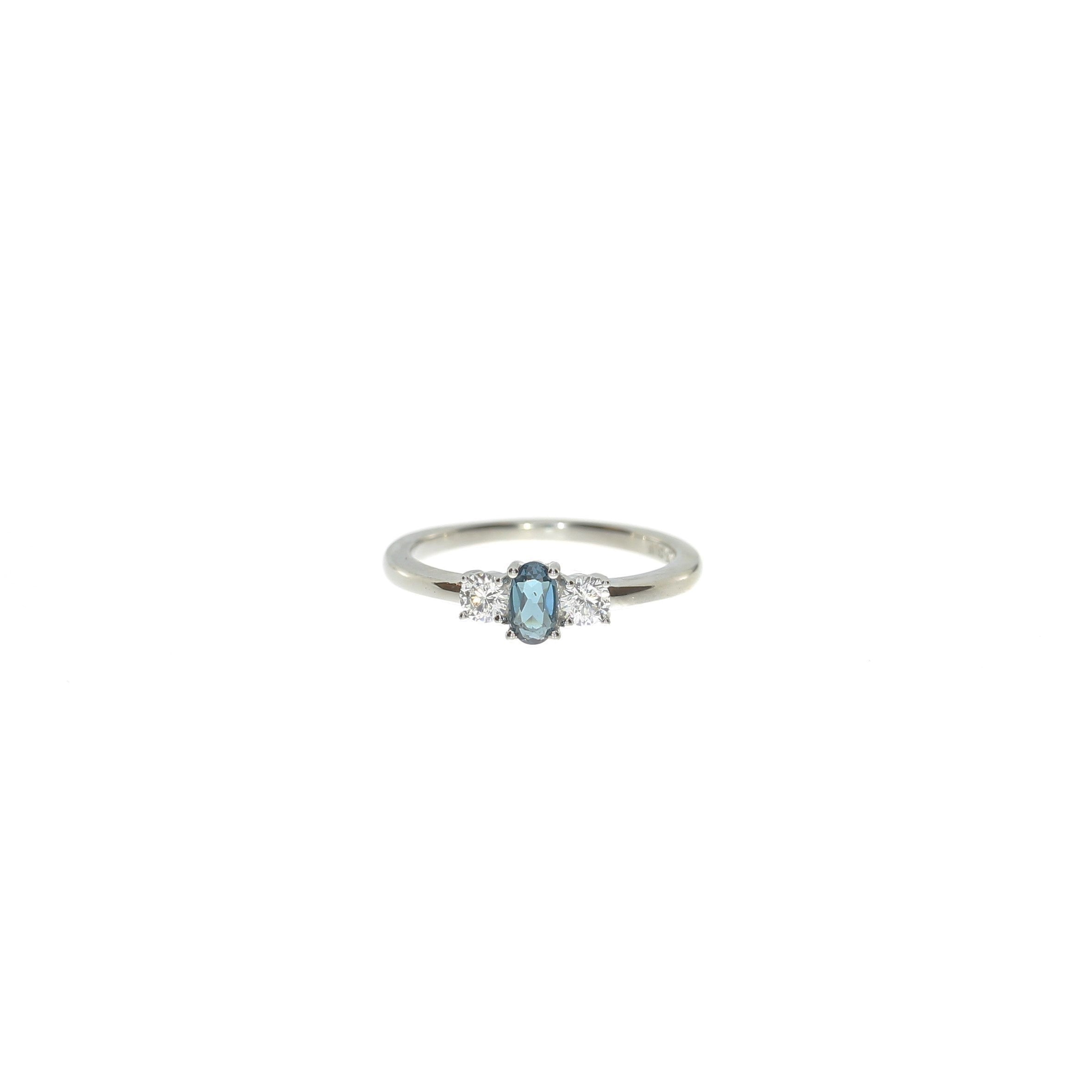 Sølv Blå Tre-stens Ring
