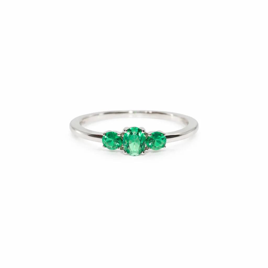 Sølv Grøn Tre-stens Ring
