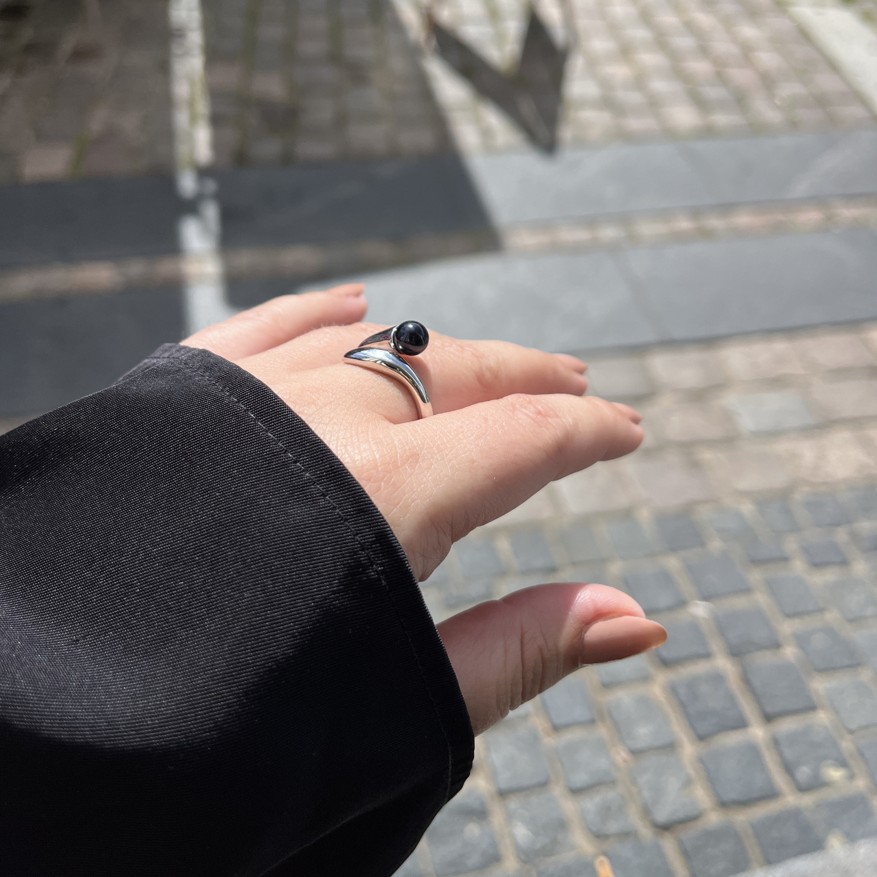Sølv Sort Agat Ring