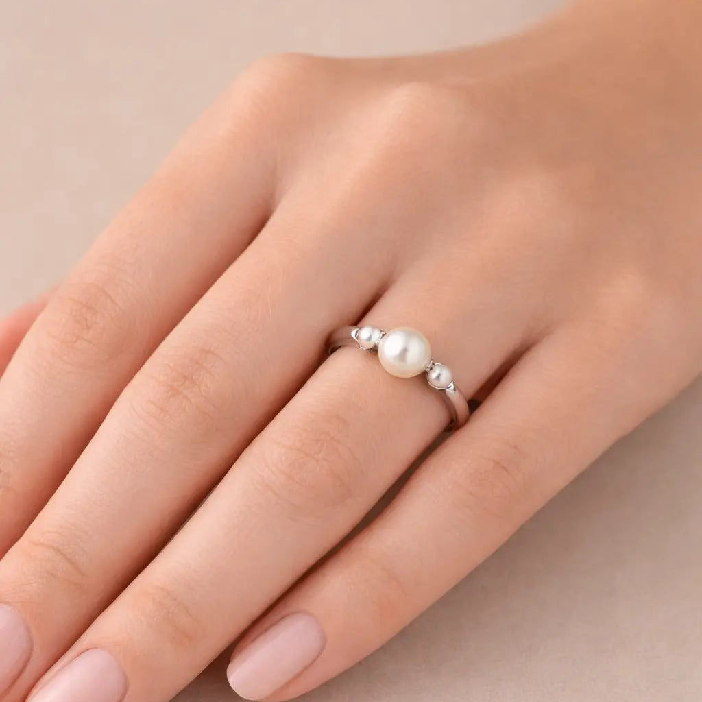 Sølv Ferskvandsperle Trio Ring
