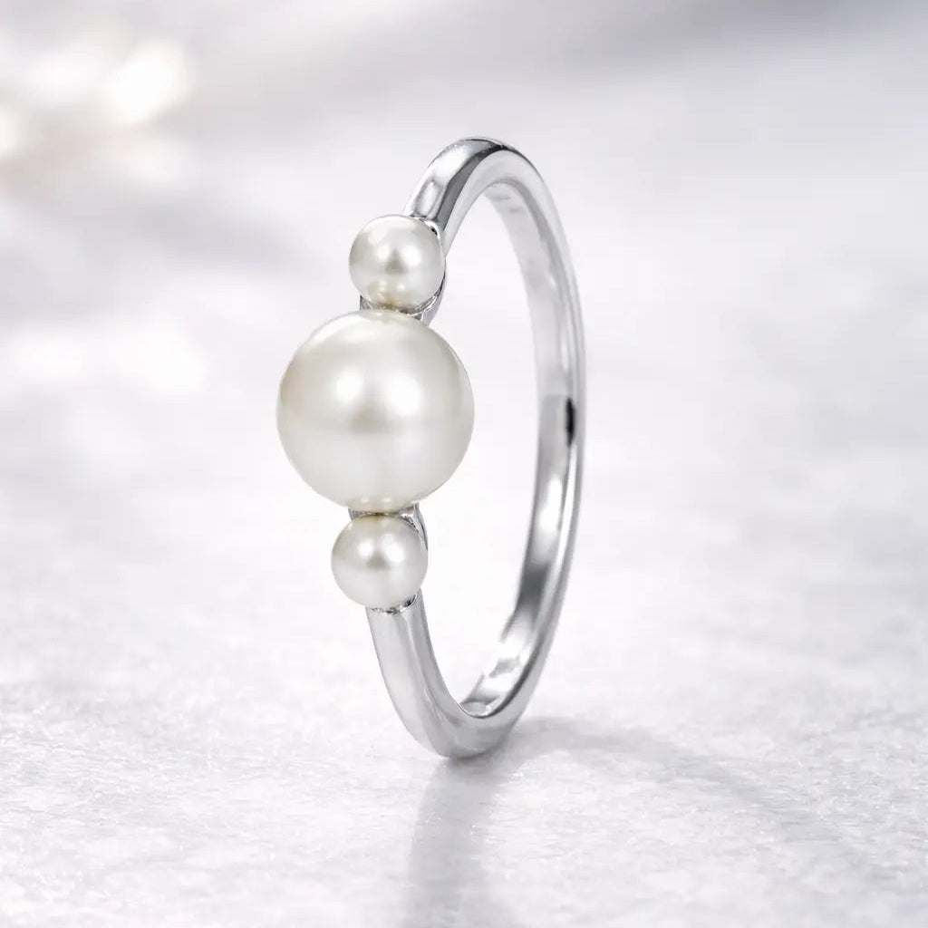 Sølv Ferskvandsperle Trio Ring