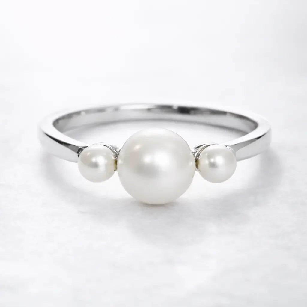 Sølv Ferskvandsperle Trio Ring
