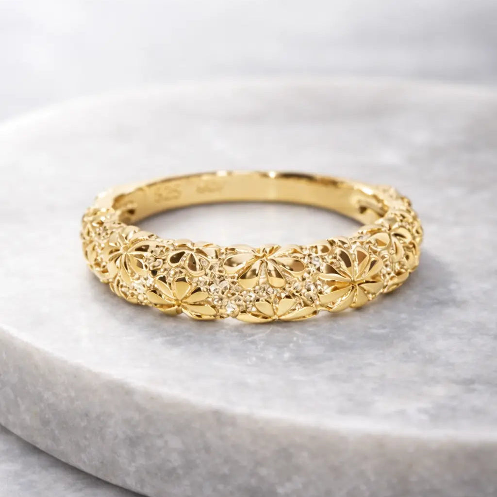 Forgyldt Mat Blomster Ring