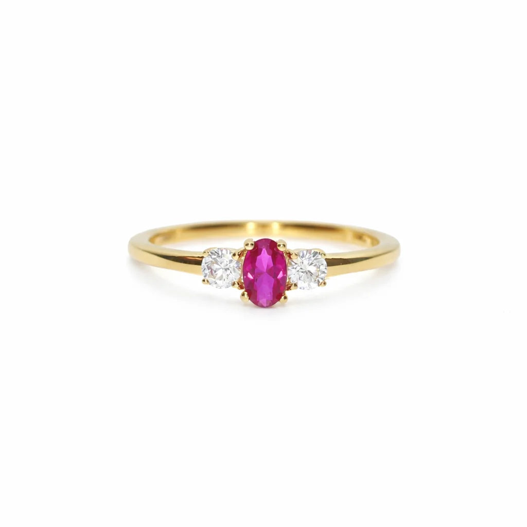 Forgyldt Rød Tre-stens ring