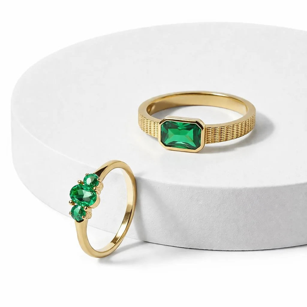 Forgyldt Facetteret Grøn Glans Ring