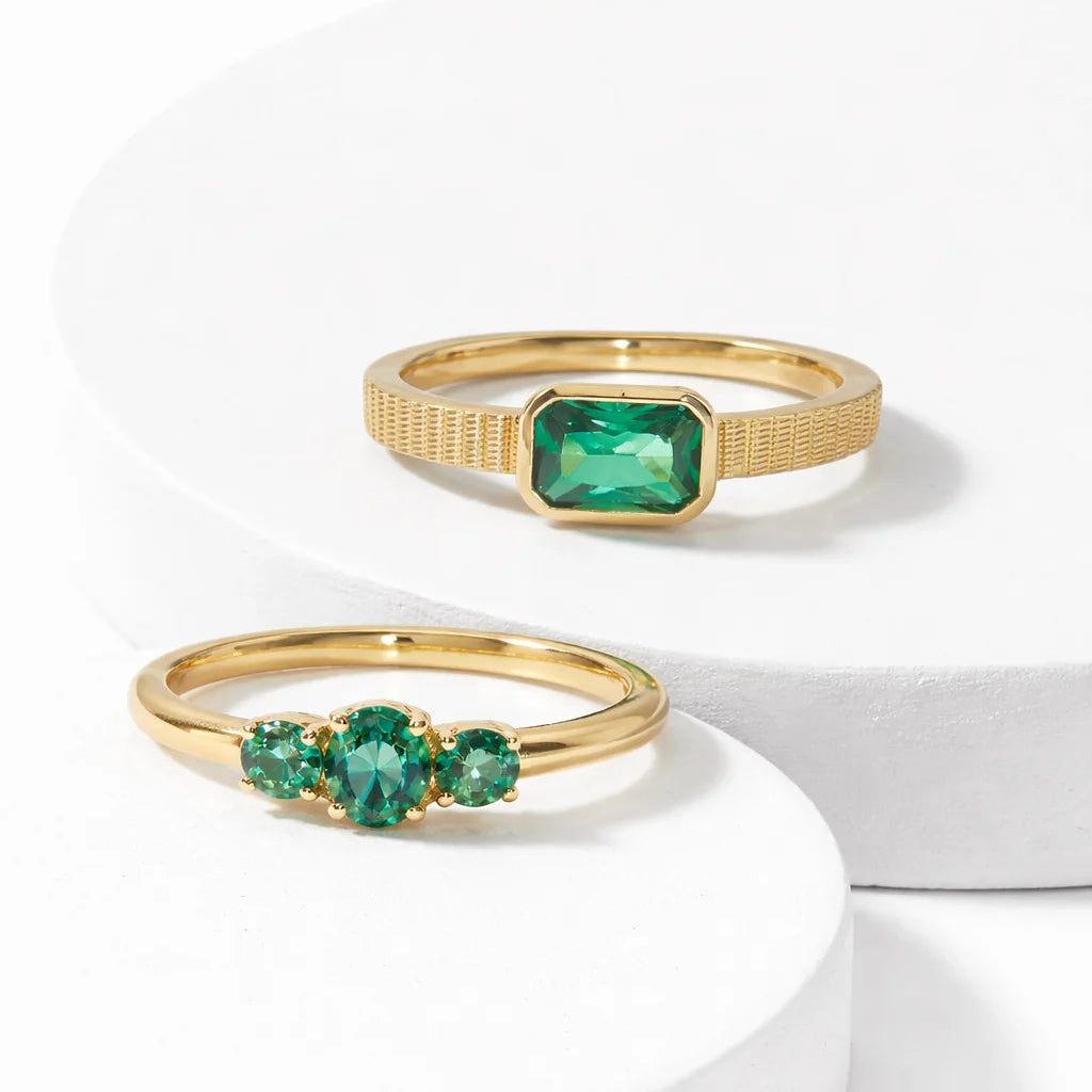 Forgyldt Facetteret Grøn Glans Ring