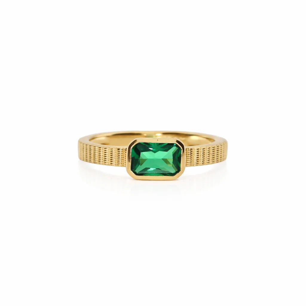 Forgyldt Facetteret Grøn Glans Ring