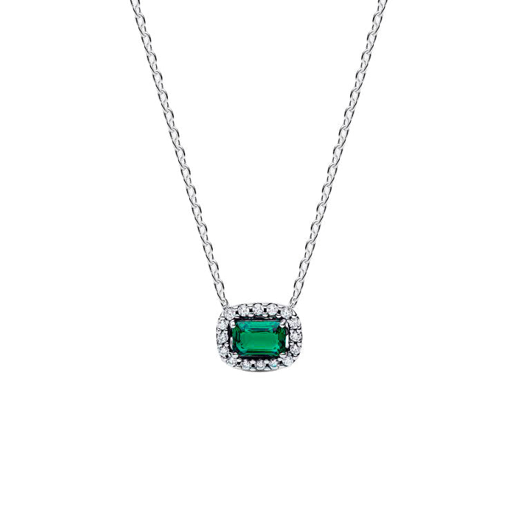 Rektangulær Funklende Grøn Halo Halskæde med vedhæng