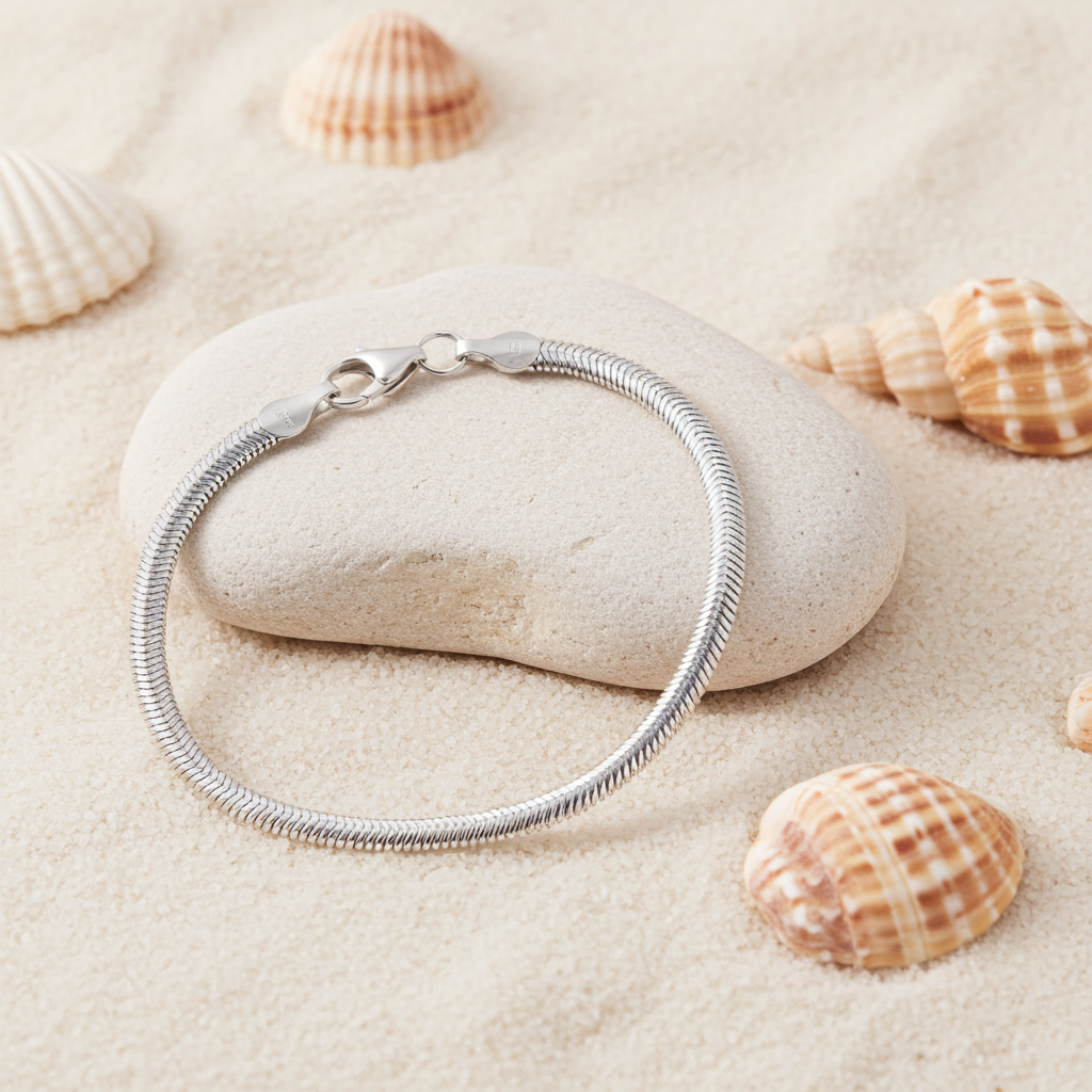 Sølv Flad Slange Armbånd