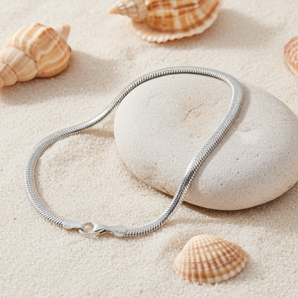 Sølv Flad Slange Armbånd