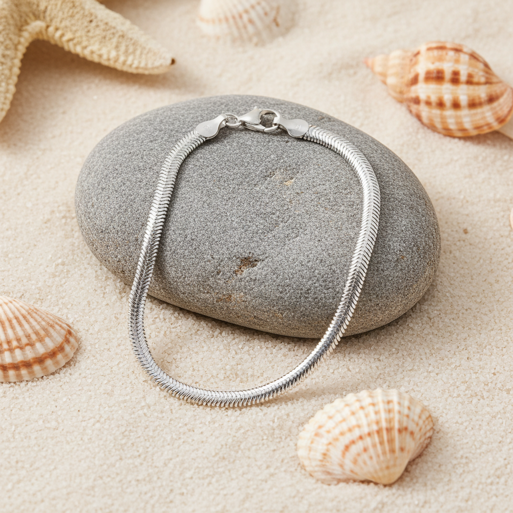 Sølv Flad Slange Armbånd