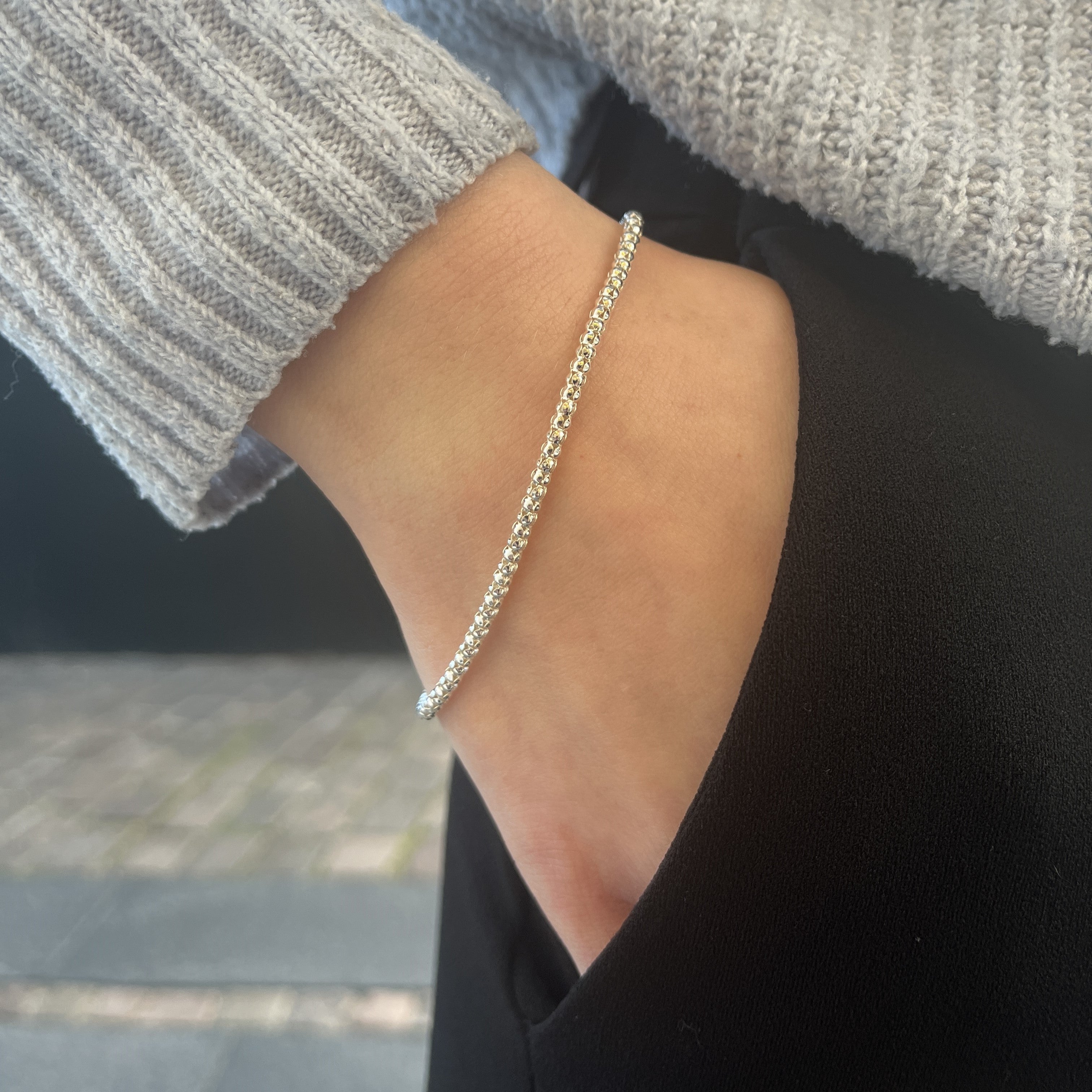 Sølv Flettet Lænke Armbånd
