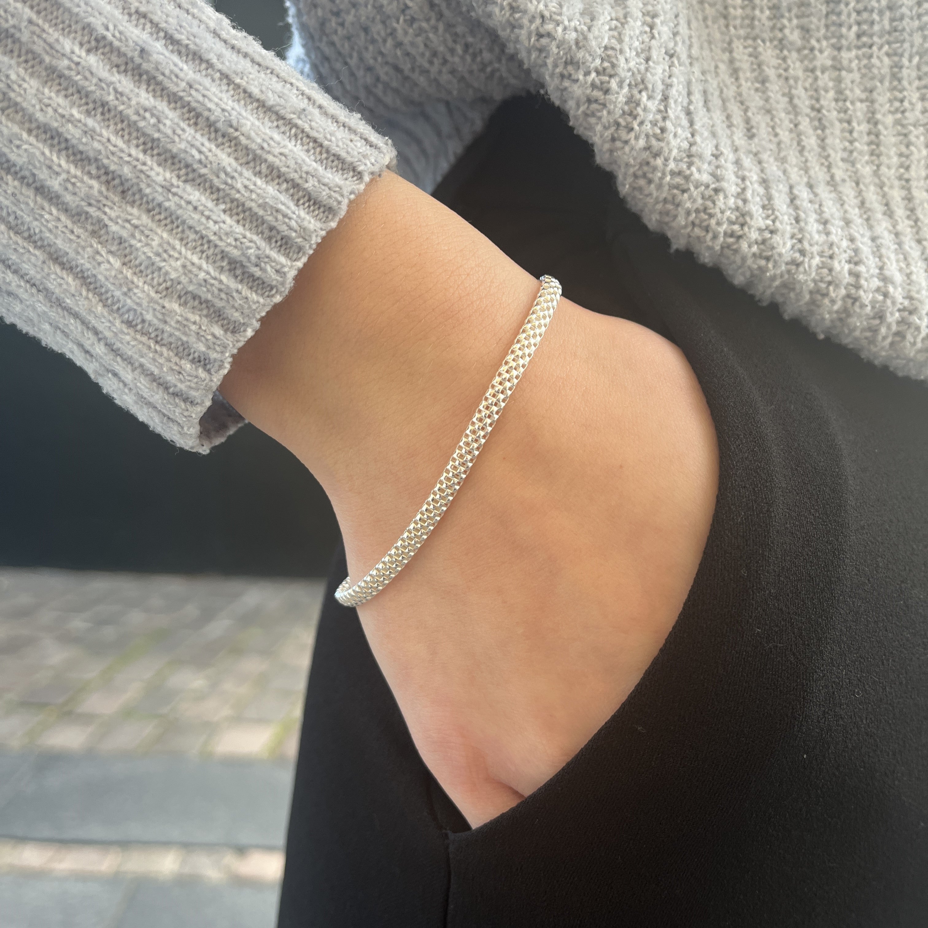 Sølv Flettet Tråd Armbånd