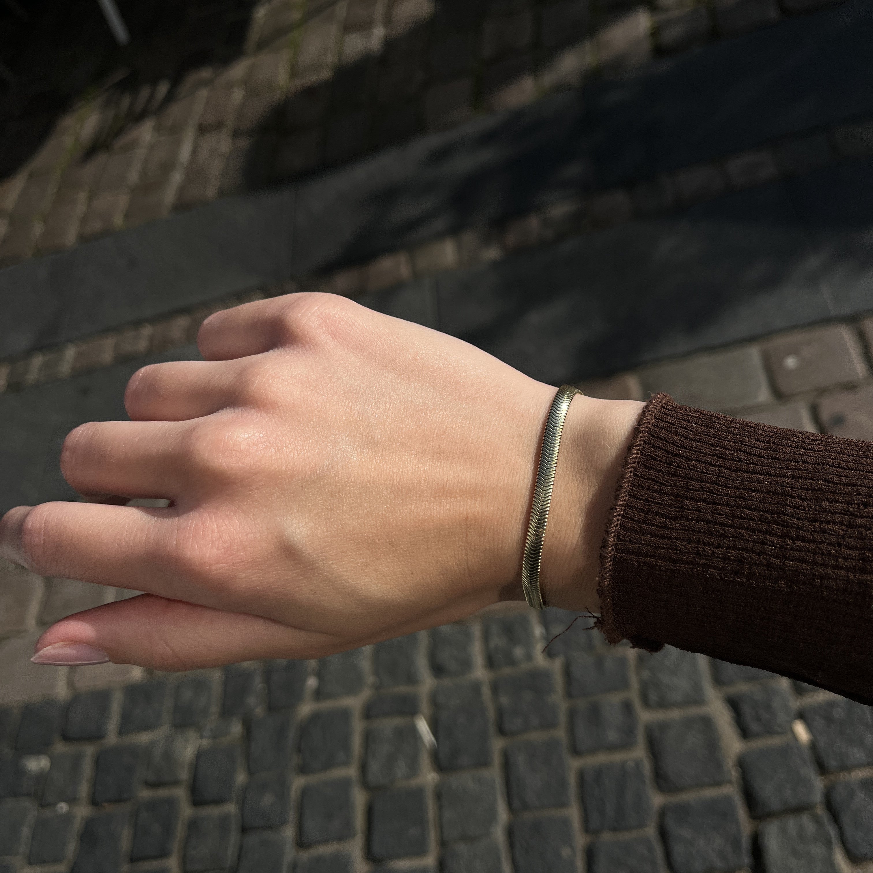 Forgyldt Flad Slange Armbånd