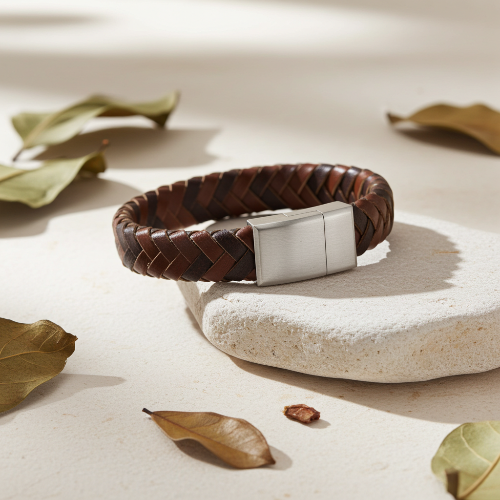 Flettet Læderarmbånd Mix Brun