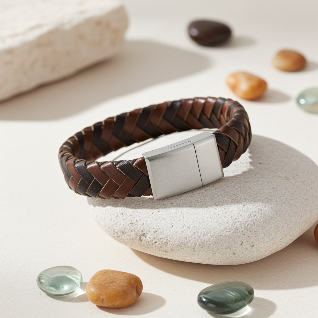 Flettet Læderarmbånd Mix Brun