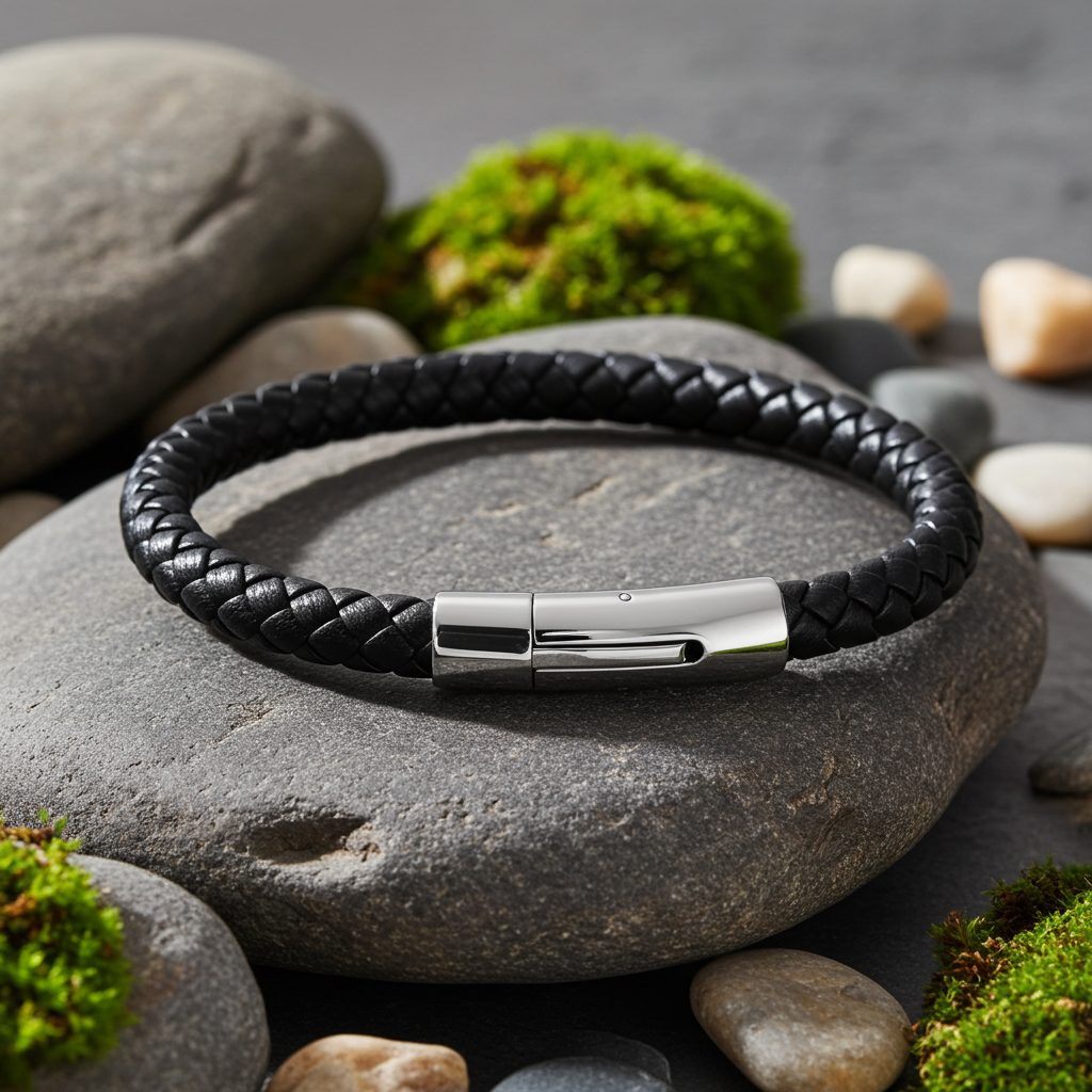 Flettet Læderarmbånd Sort